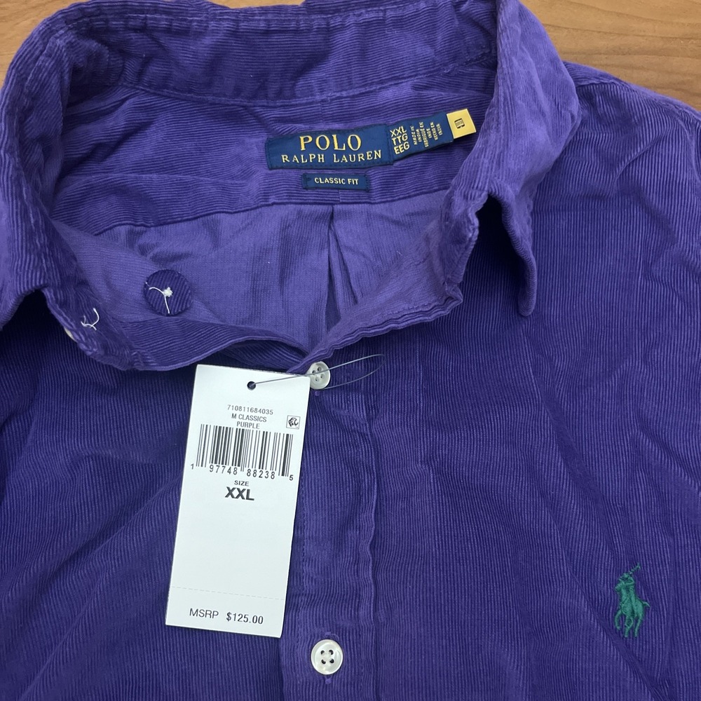 Polo Ralph Lauren Men's Corduroy Long Sleeve Purple Classic Fit XXL NWT